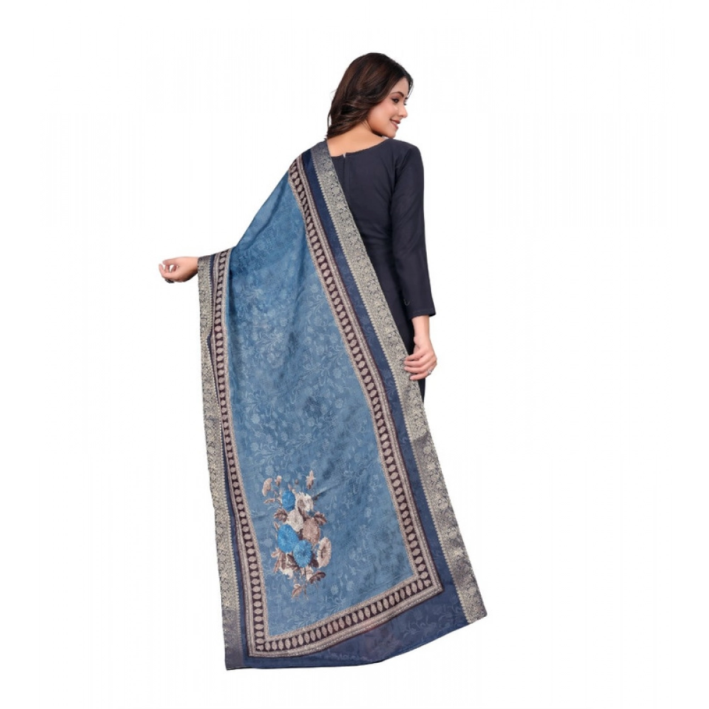 Women's chanderi silk Printed Dupatta (Navy Blue, Length: 2 Mtr) - Image 5