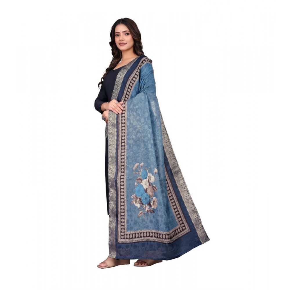 Women's chanderi silk Printed Dupatta (Navy Blue, Length: 2 Mtr) - Image 4