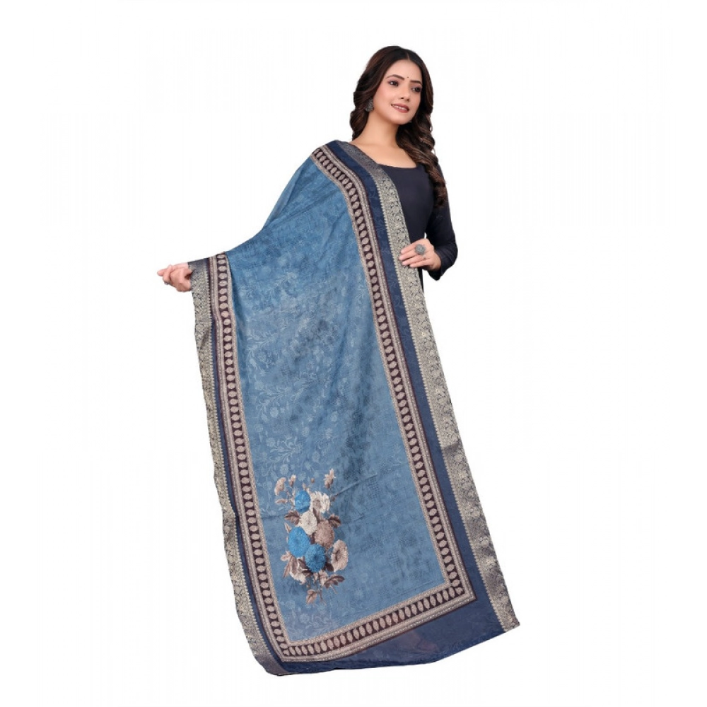 Women's chanderi silk Printed Dupatta (Navy Blue, Length: 2 Mtr) - Image 3