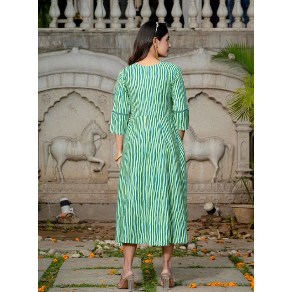 Women's Rayon Print With Embroidery Work A-Line Kurti (Rama) - Image 4