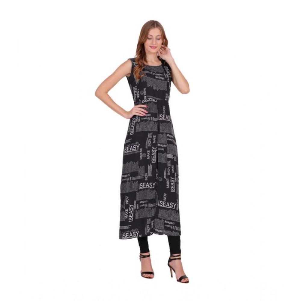 Women's Casual Crepe Sleeveless Slit Dress (Black) - Image 4