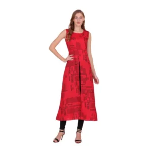 Women's Casual Crepe Sleeveless Slit Dress (Red)
