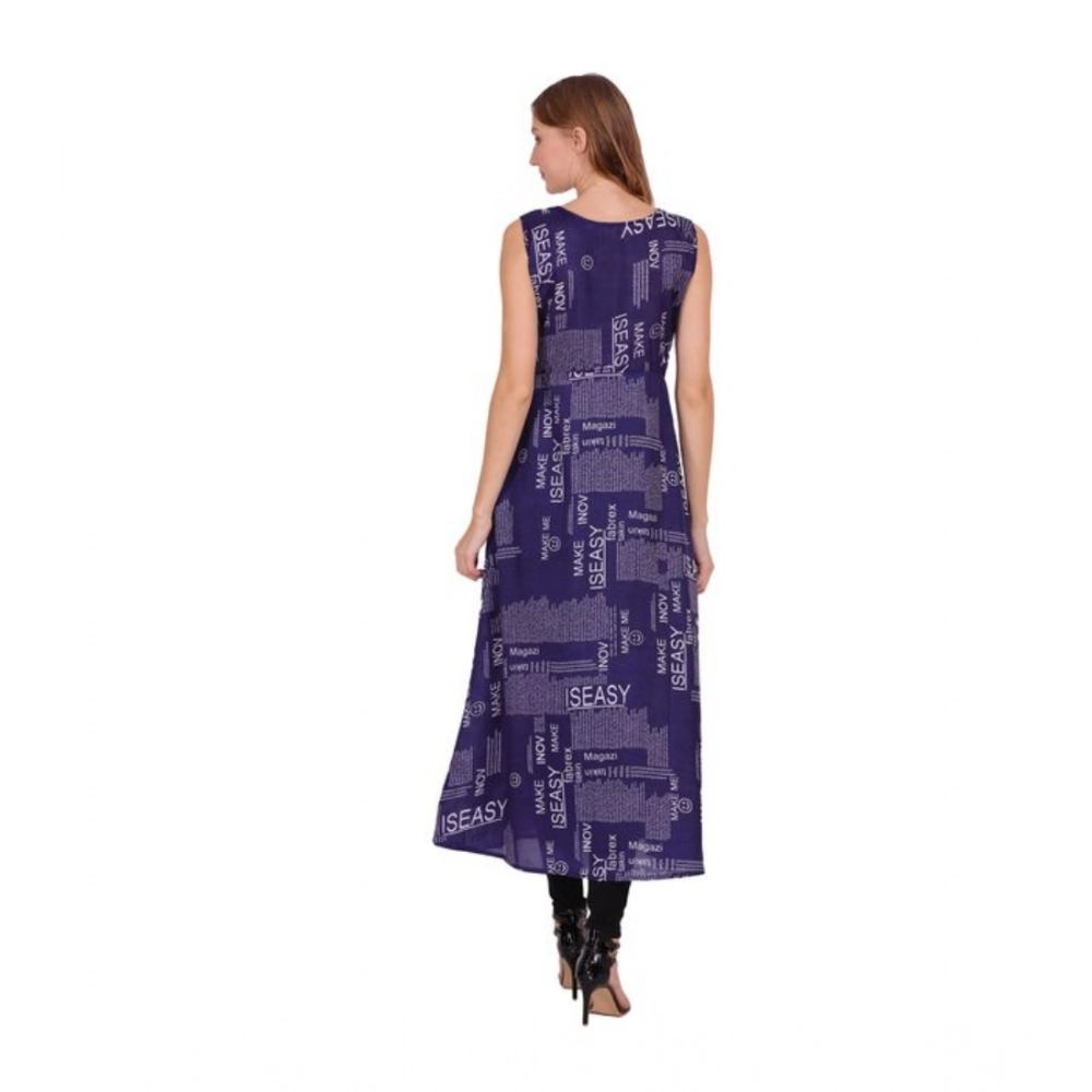 Women's Casual Crepe Sleeveless Slit Dress (Navy Blue) - Image 3