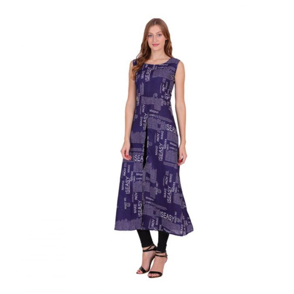Women's Casual Crepe Sleeveless Slit Dress (Navy Blue) - Image 4