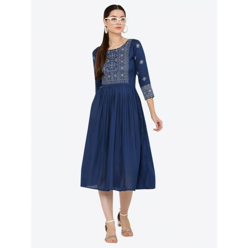 Women's Casual Rayon 3-4th Sleeves Kurti (Blue) - Image 3