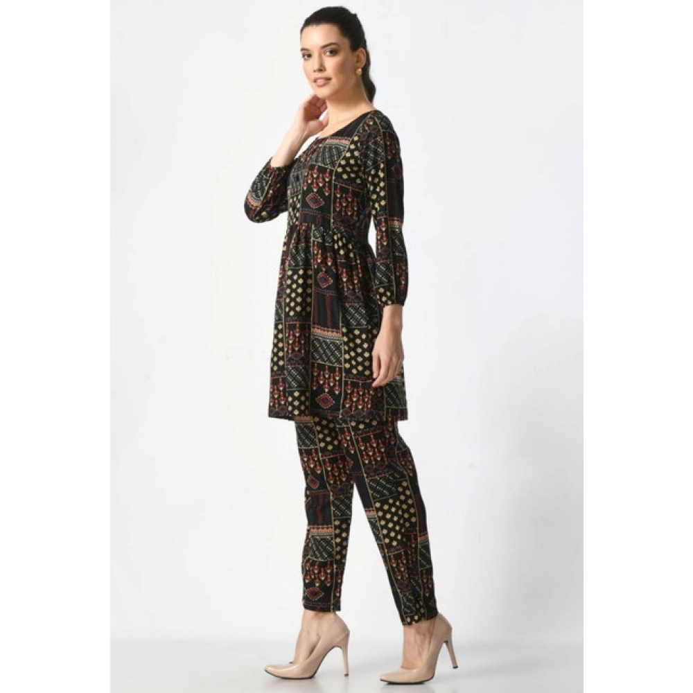 Women's Casual Crepe 3-4th Sleeves Cord Set (Black) - Image 3