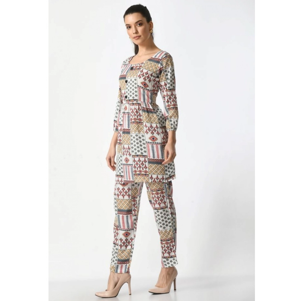 Women's Casual Crepe 3-4th Sleeves Cord Set (White) - Image 3