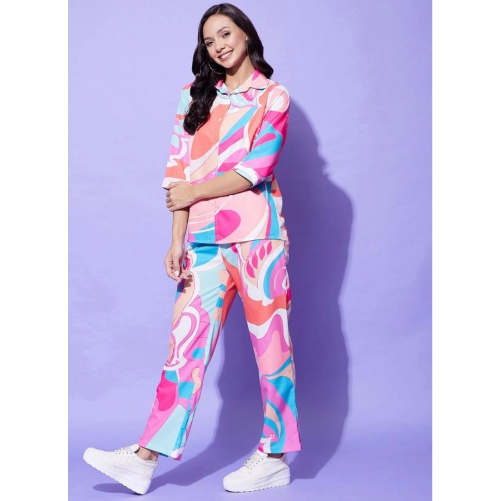 Women's Polyester Printed 3-4th Sleeve Co-Ord Set (Multicolor) - Image 3
