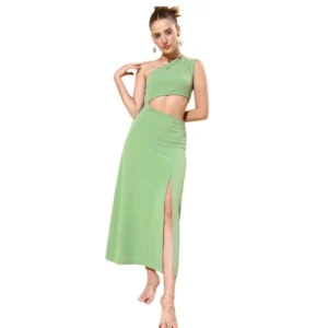 Women's Polyester Lycra Solid Sleeveless Dress (Green)