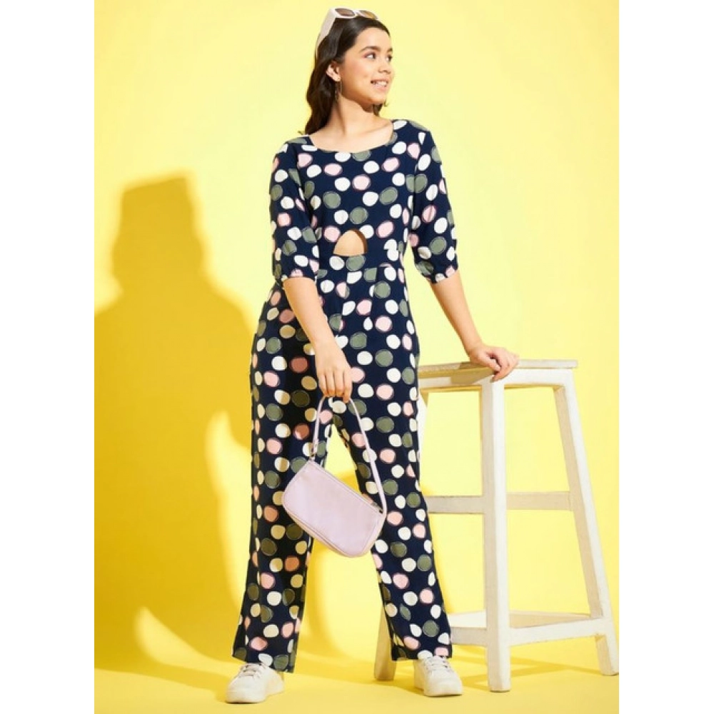 Girl's Cotton Polka 3-4th Sleeve Jumpsuit (Multicolor) - Image 5