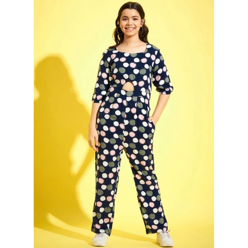 Girl's Cotton Polka 3-4th Sleeve Jumpsuit (Multicolor) - Image 4