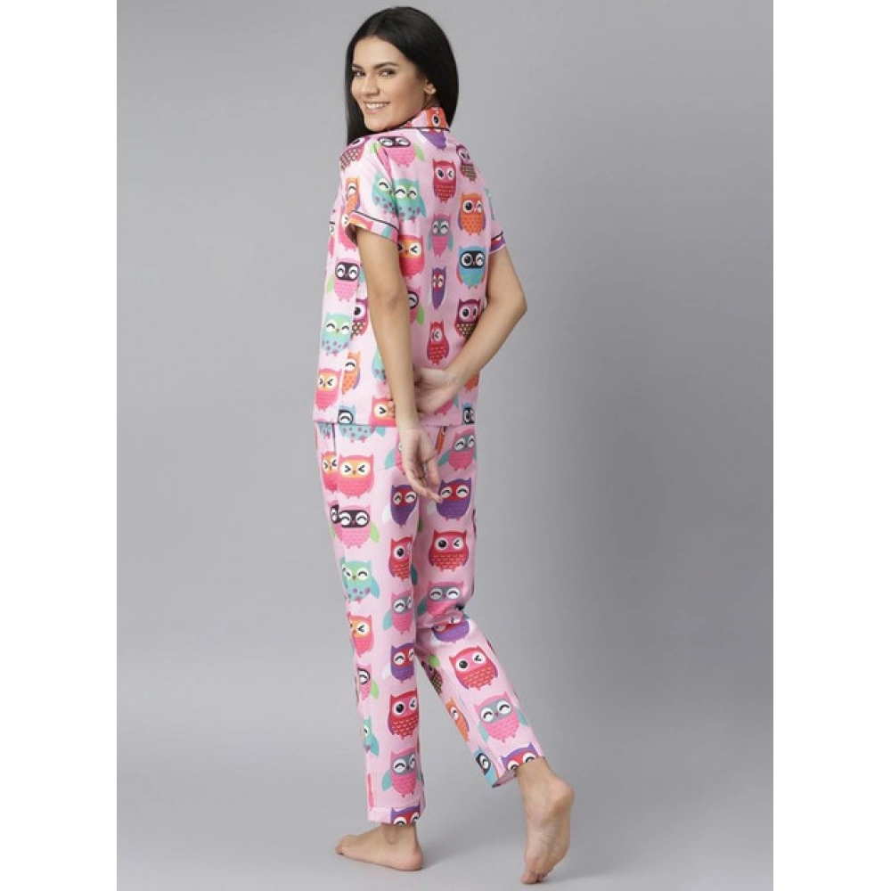Generic Women's Cotton Blend Printed Short Sleeve Night Suit (Pink) - Image 5
