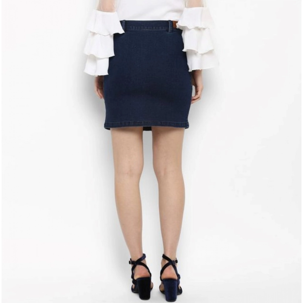 Women's Denim Front Button Buttoned Skirt (Blue) - Image 5