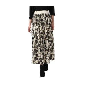 Women's Georgette Chain Print Elasticated Skirt (Cream-Black)