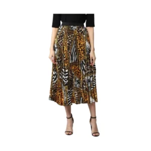 Women's Satin Pleated Elasticated Skirt (Multicolor)