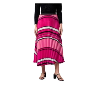 Women's Satin Pleated Elasticated Skirt (Pink)