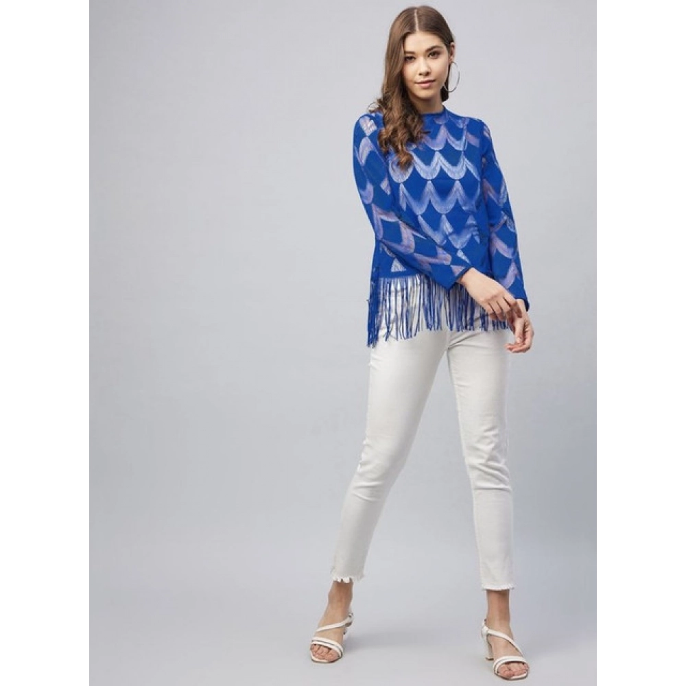 Women's Lace Self Design Long Sleeves Top (Blue) - Image 4